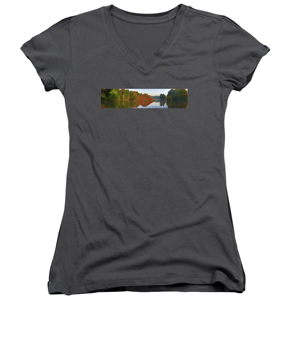 Landscape Park Women's V-Neck featuring the photograph Colored lake pyramid by Sun Travels