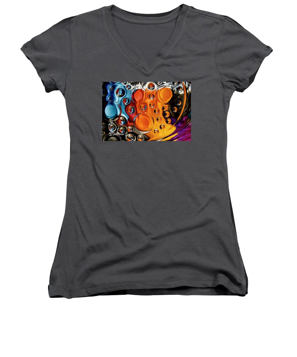Abstract Women's V-Neck featuring the photograph Colors in Vitro by Silvia Marcoschamer