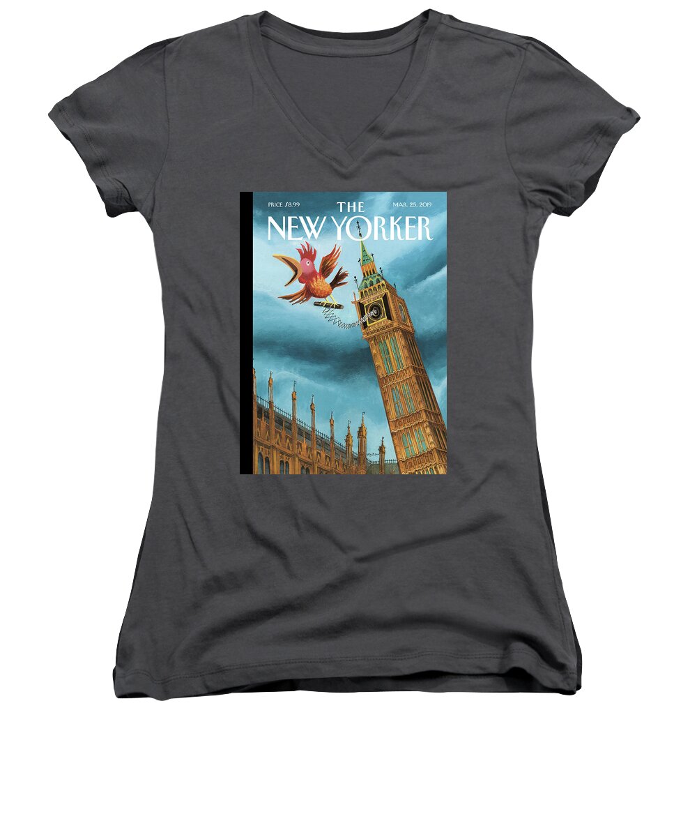 Cuckoo Clock Women's V-Neck featuring the painting Crazy Time by Mark Ulriksen
