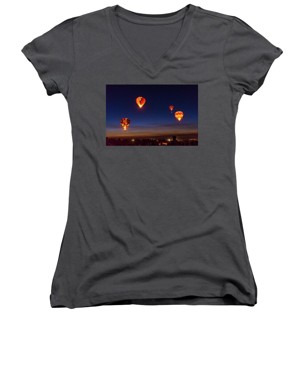 Balloons Women's V-Neck featuring the photograph Dawn Patrol by Alex Lapidus