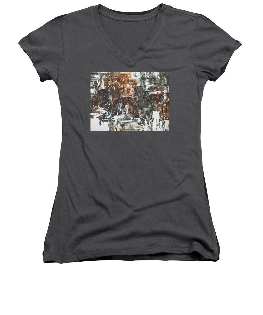 Deer Women's V-Neck featuring the painting Deer by Amy Stielstra