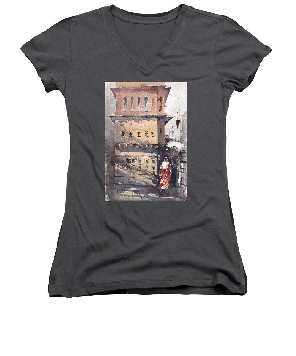Tampa Women's V-Neck featuring the painting Delhi Dive by Gaston McKenzie
