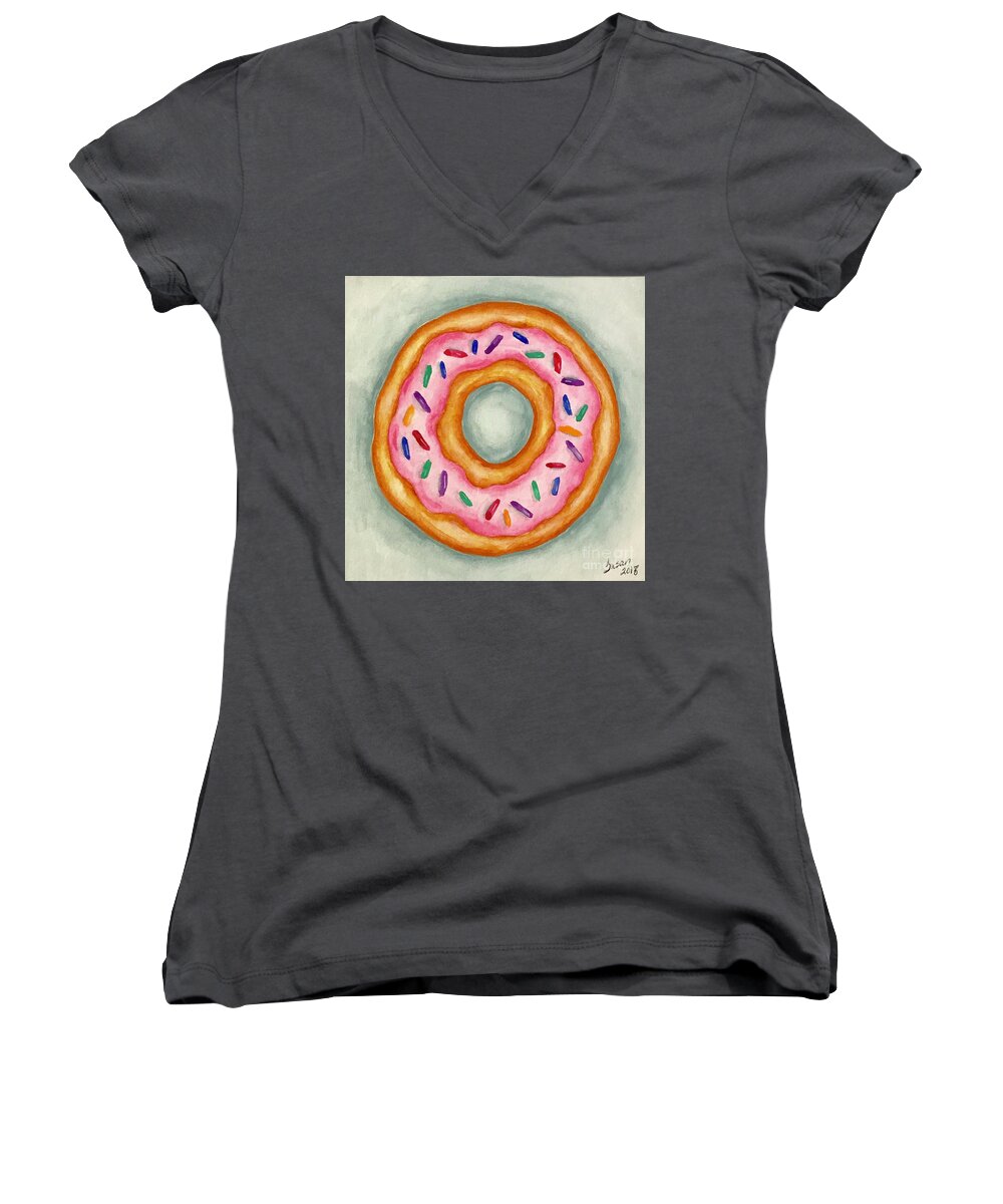 Donut Women's V-Neck featuring the painting Donut by Susan Cliett