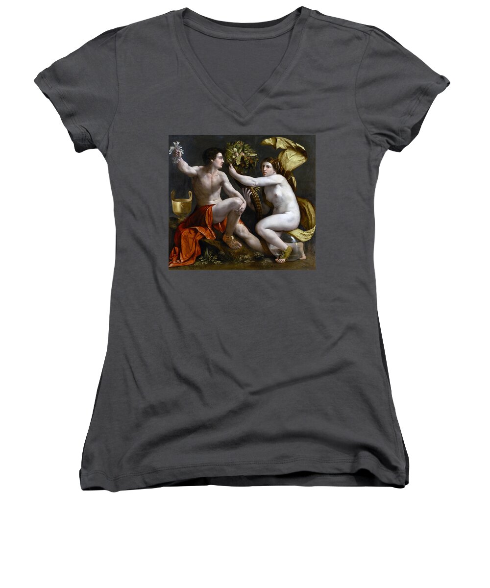 B1019 Women's V-Neck featuring the painting Allegory Of Fortune #5 by Dosso Dossi