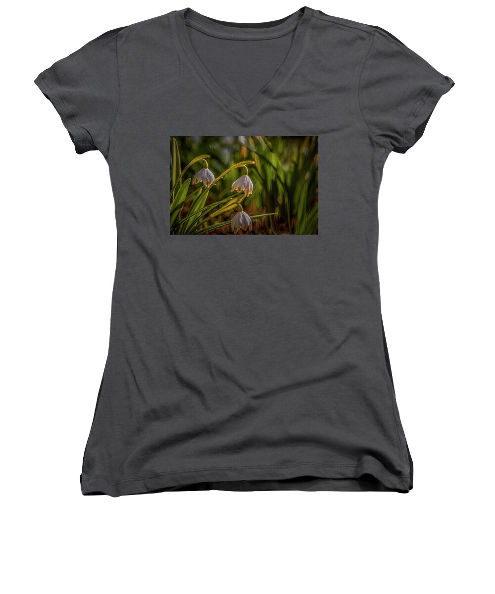 Dreams In White And Green Women's V-Neck featuring the mixed media Dreams In White And Green #i6 by Leif Sohlman