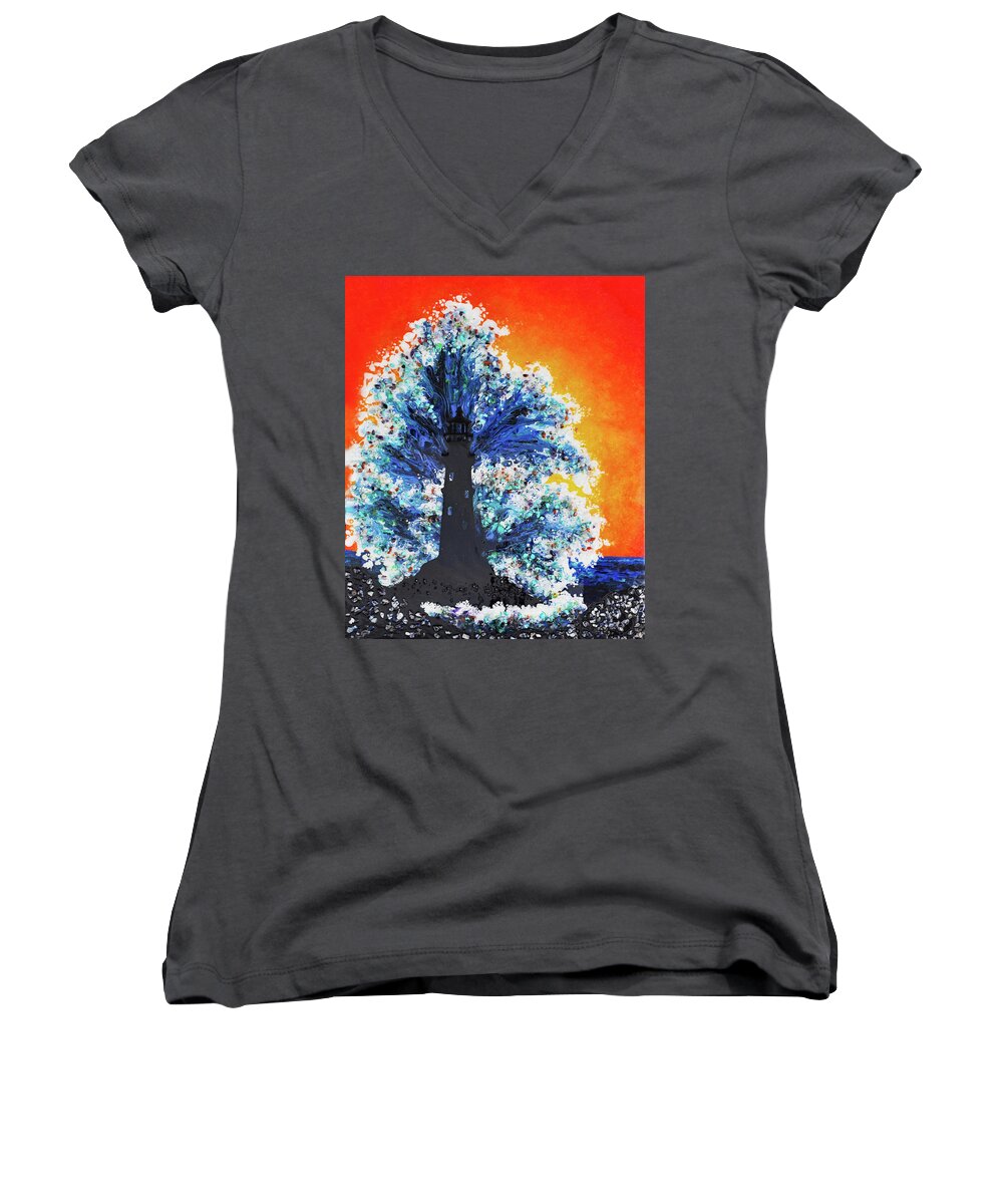 Lighthouse Women's V-Neck featuring the mixed media Earth Gems #19W144 by Lori Sutherland