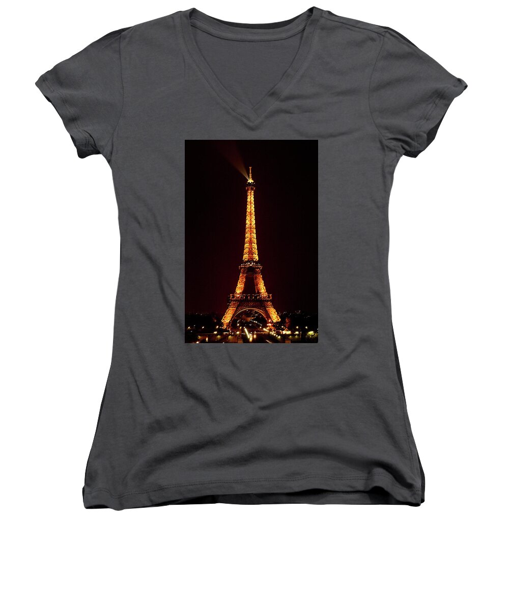Effel Tower Women's V-Neck featuring the photograph Eiffel Tower, Night by Mick Burkey