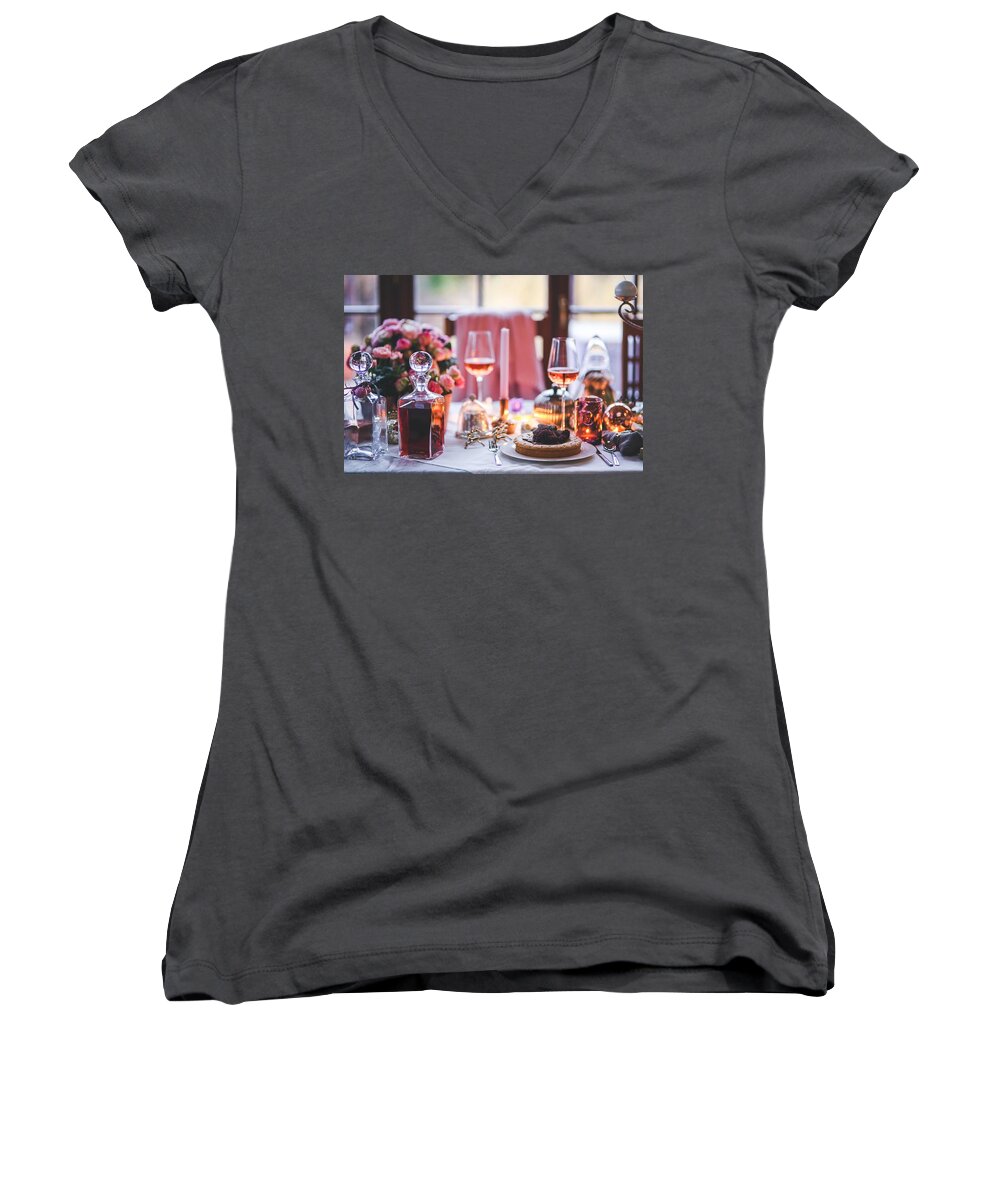 Cute Women's V-Neck featuring the photograph Elegant tablewear by Top Wallpapers