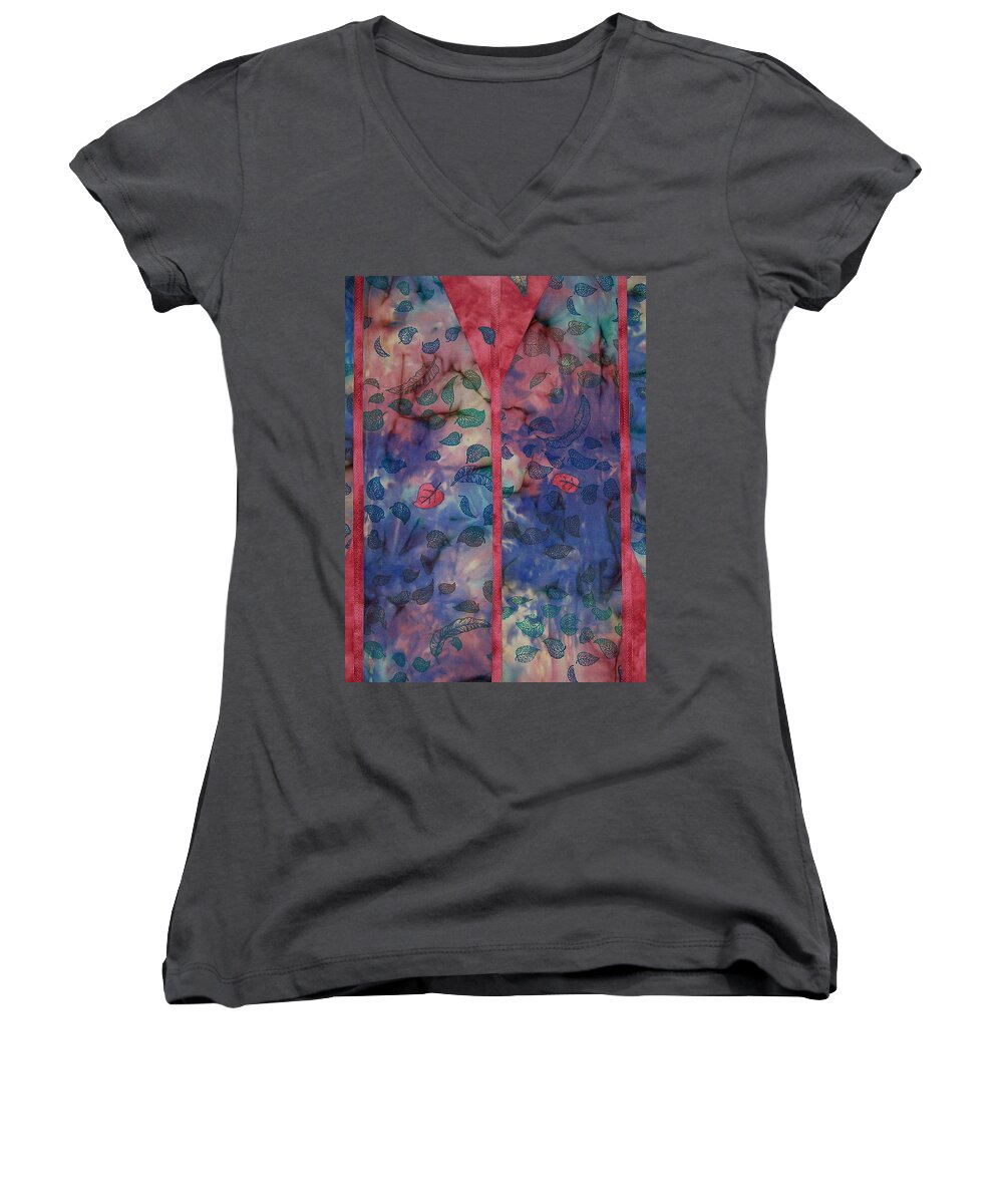 Art Quilt Women's V-Neck featuring the tapestry - textile Falling Floating by Pam Geisel