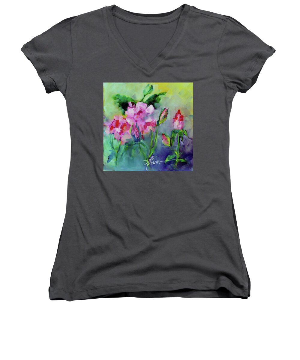 Roses Women's V-Neck featuring the painting Fantasy by Adele Bower