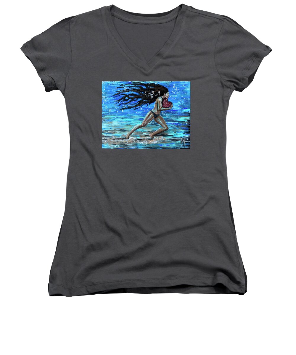 Runner Women's V-Neck featuring the painting Fight the fine fight of the faith by Artist RiA