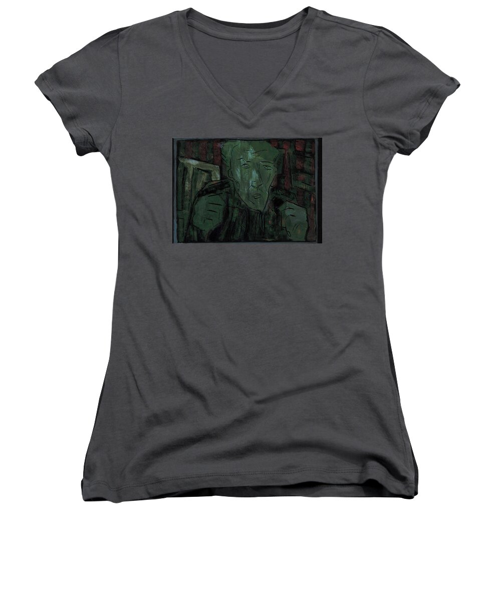 Face Women's V-Neck featuring the relief Fists Portrait 7 by Edgeworth Johnstone