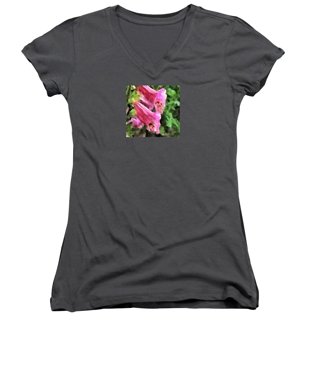 Flowers Women's V-Neck featuring the painting Foxglove by Diane Chandler