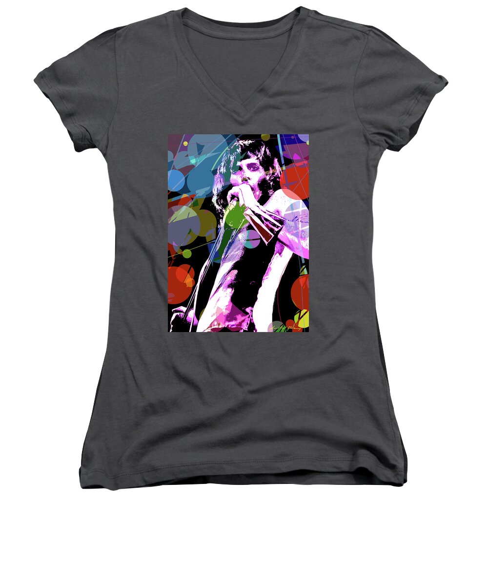 Queen Women's V-Neck featuring the painting Freddy Mercury Queen by David Lloyd Glover