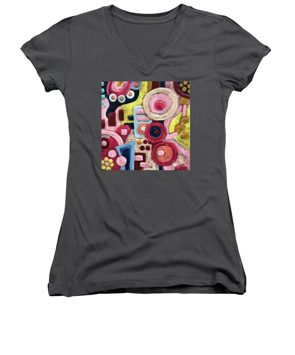 Abstract Women's V-Neck featuring the painting Geometric Abstract 1 by Amy E Fraser