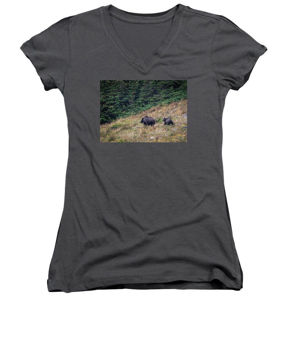 Bear Women's V-Neck featuring the photograph Grizzly Mountain by Gary Migues