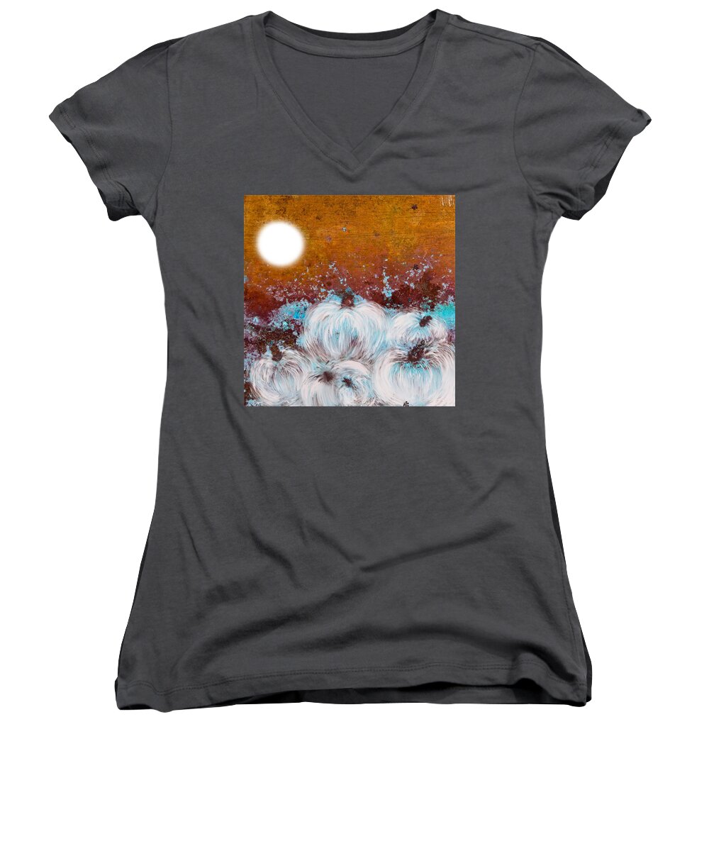 Rust Women's V-Neck featuring the painting Harvest pumpkin by Kelly Dallas