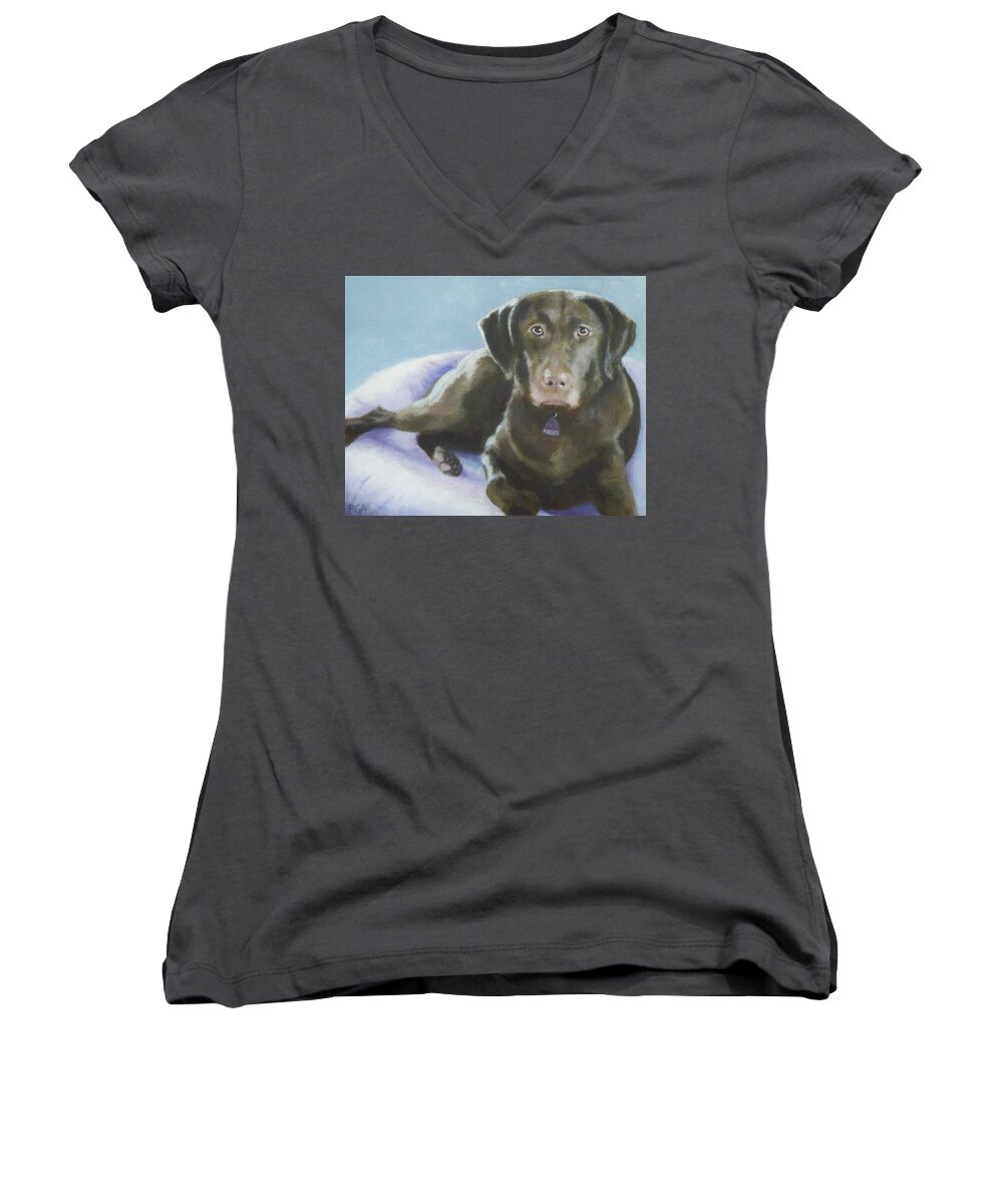 Chocolate Lab Women's V-Neck featuring the painting Hazel by Phyllis Andrews