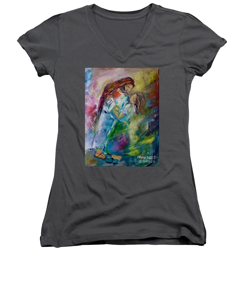 Jesus Women's V-Neck featuring the painting In His Presence by Deborah Nell