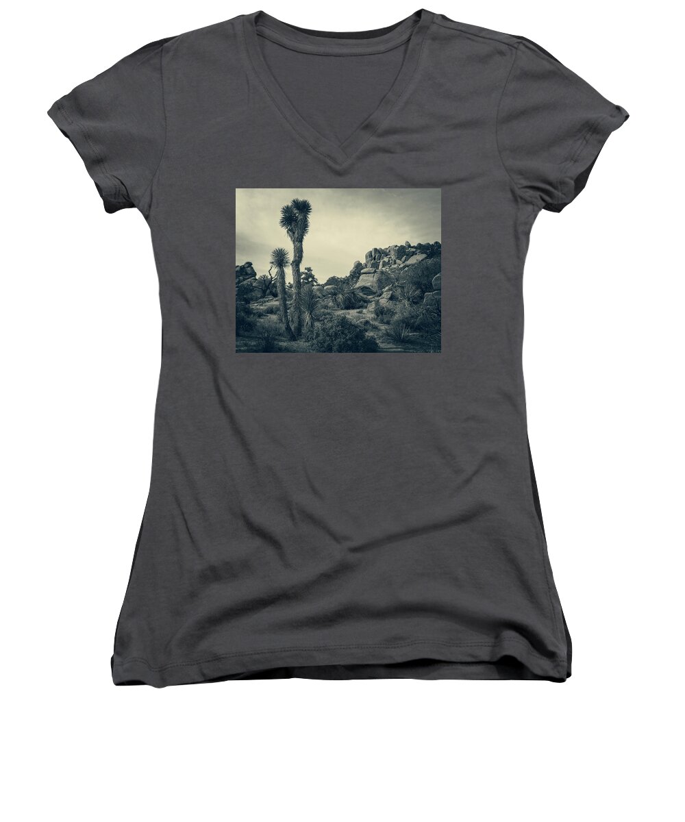 Desert Queen Ranch Women's V-Neck featuring the photograph Joshua Tree Landscape by Sandra Selle Rodriguez