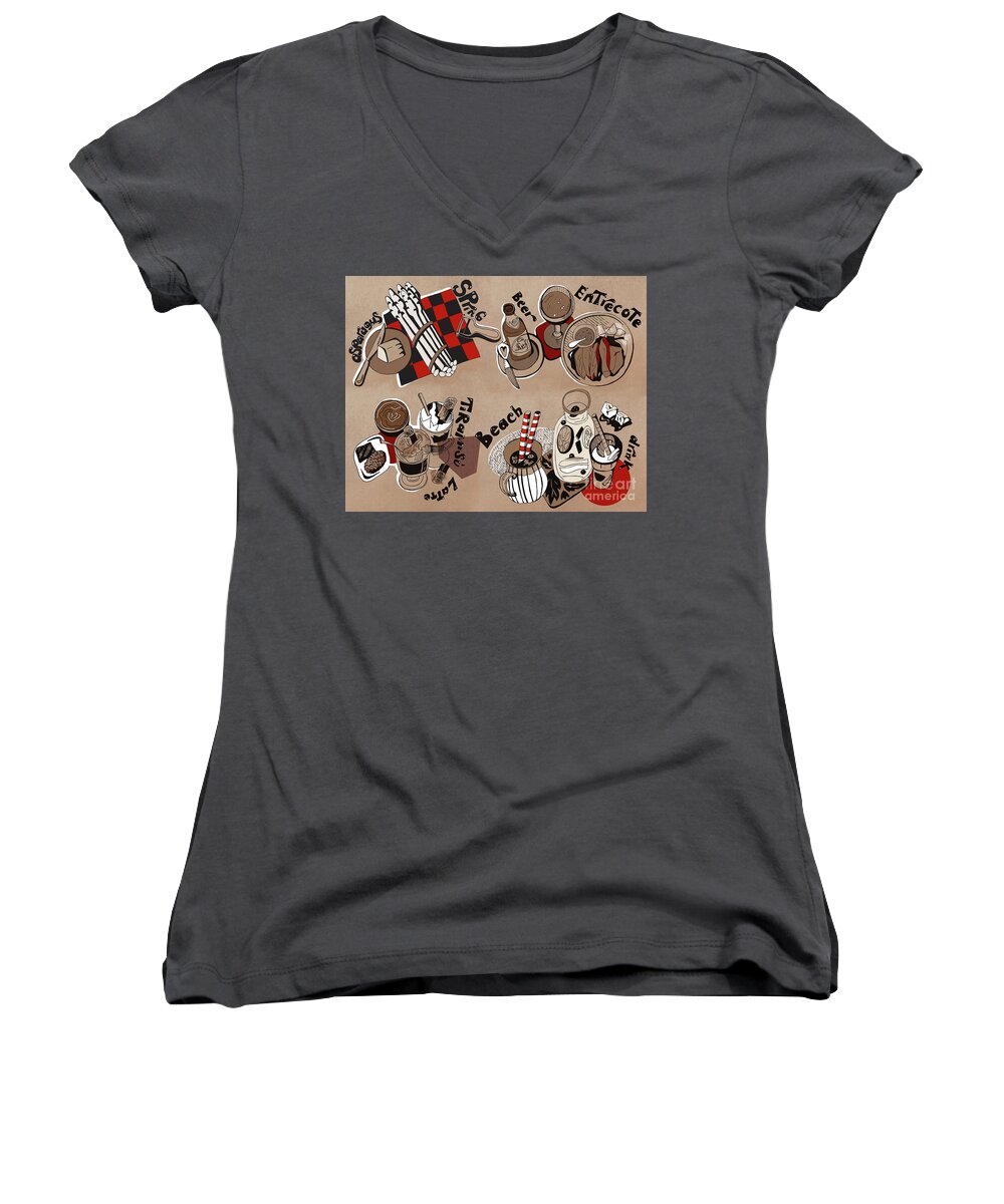 Design Women's V-Neck featuring the drawing Kitchen by Ariadna De Raadt