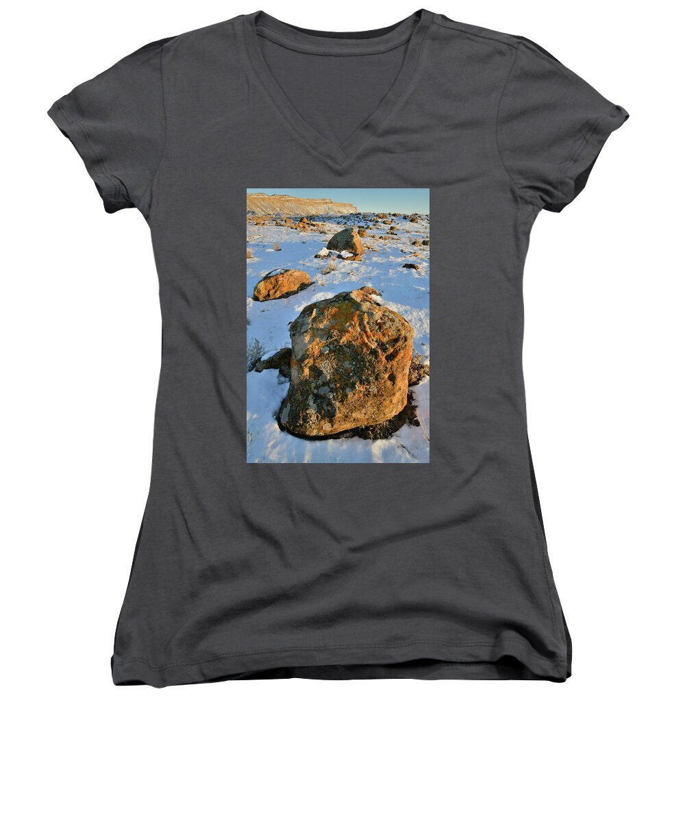 Book Cliffs Women's V-Neck featuring the photograph Last Light of the Day in the Book Cliffs by Ray Mathis