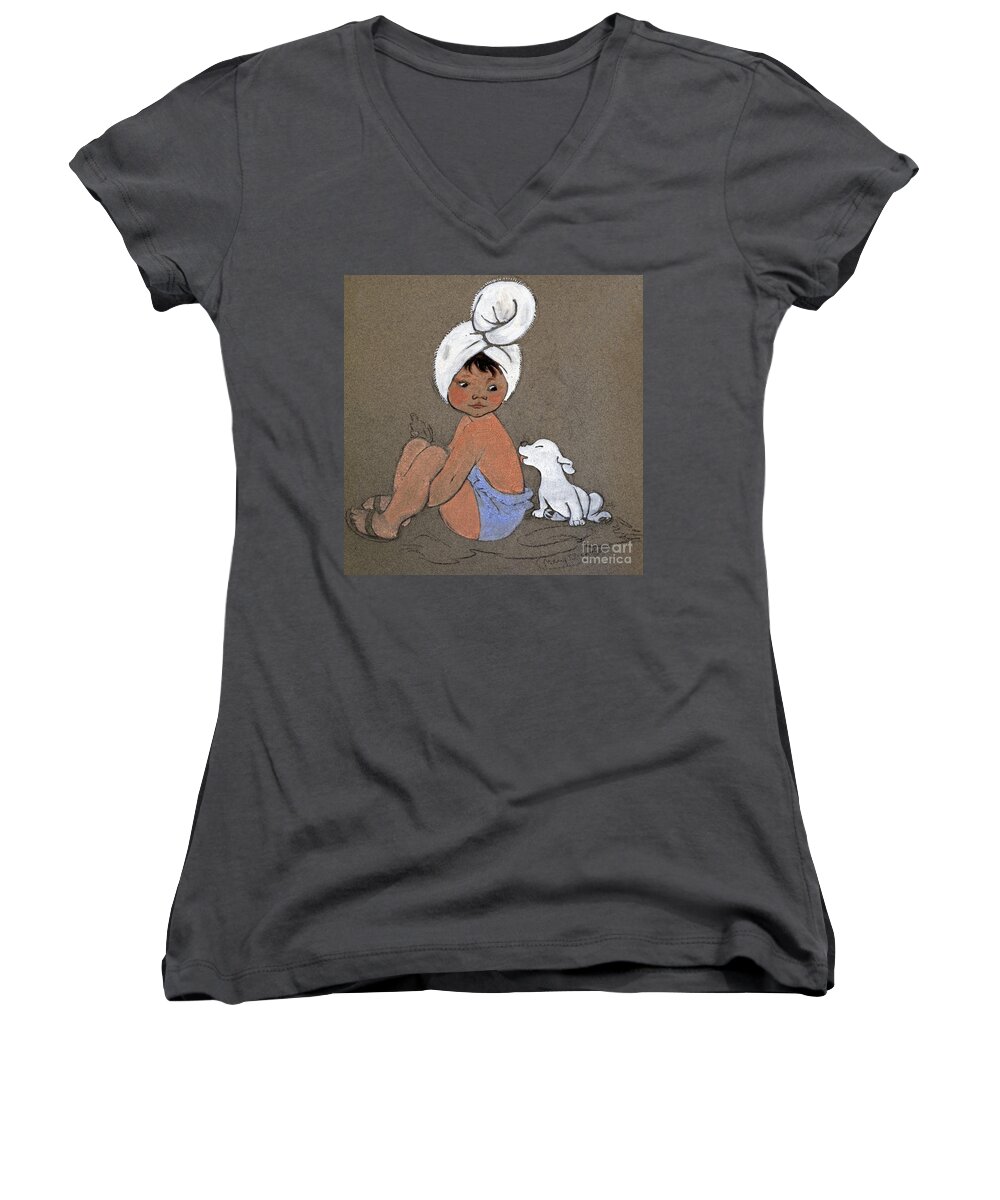 River Women's V-Neck featuring the painting Little Girl by Mary Brook