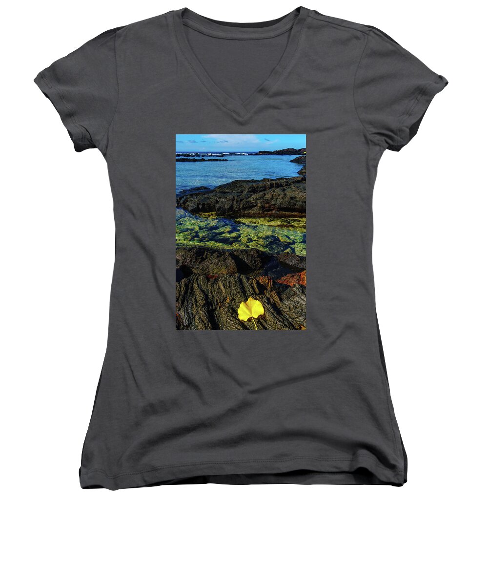 John Bauer Women's V-Neck featuring the photograph Lonely Leaf by John Bauer