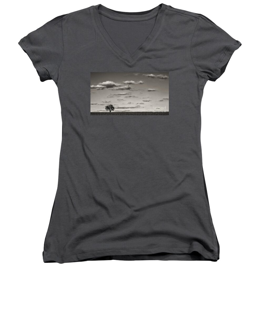 Lake-constance Women's V-Neck featuring the photograph Lonely tree by Bernd Laeschke