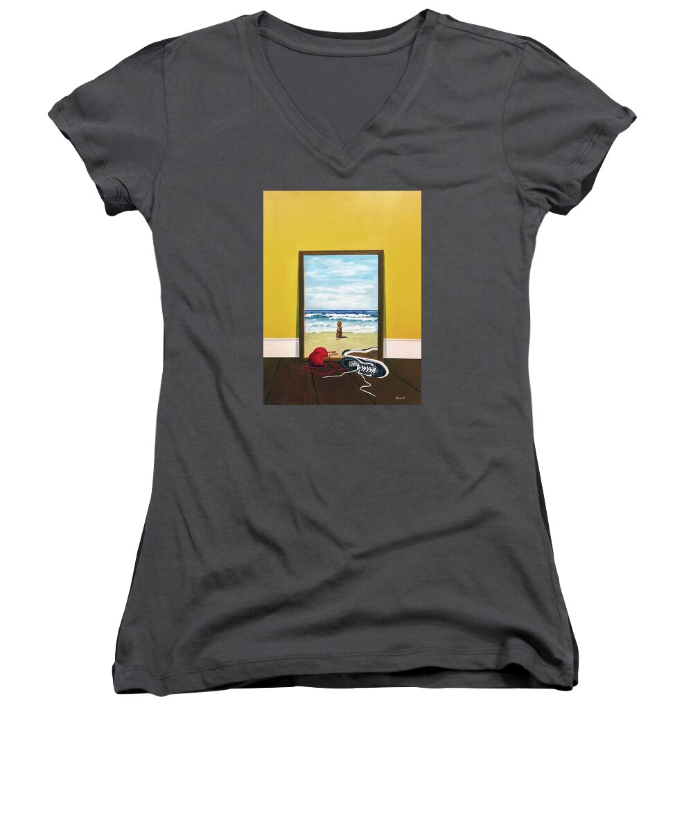 Surrealism Women's V-Neck featuring the painting Loose Ends by Thomas Blood