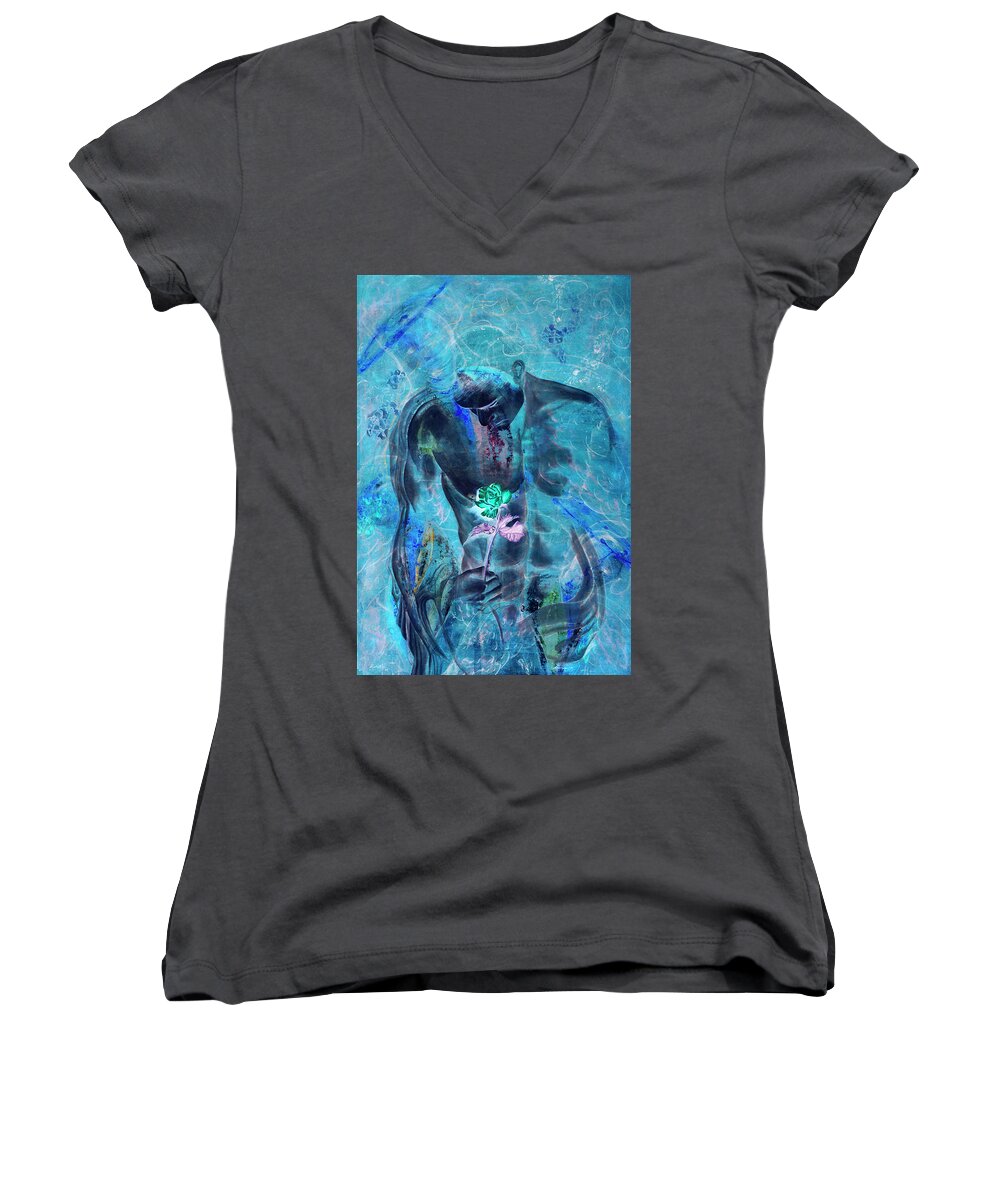 Mixed Women's V-Neck featuring the mixed media Love Undenied by Giorgio Tuscani