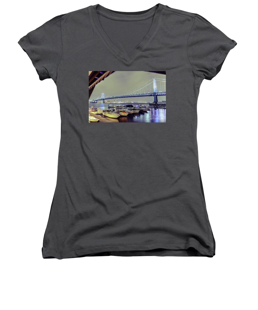 Photography Women's V-Neck featuring the photograph Marina Lights by Paul Watkins