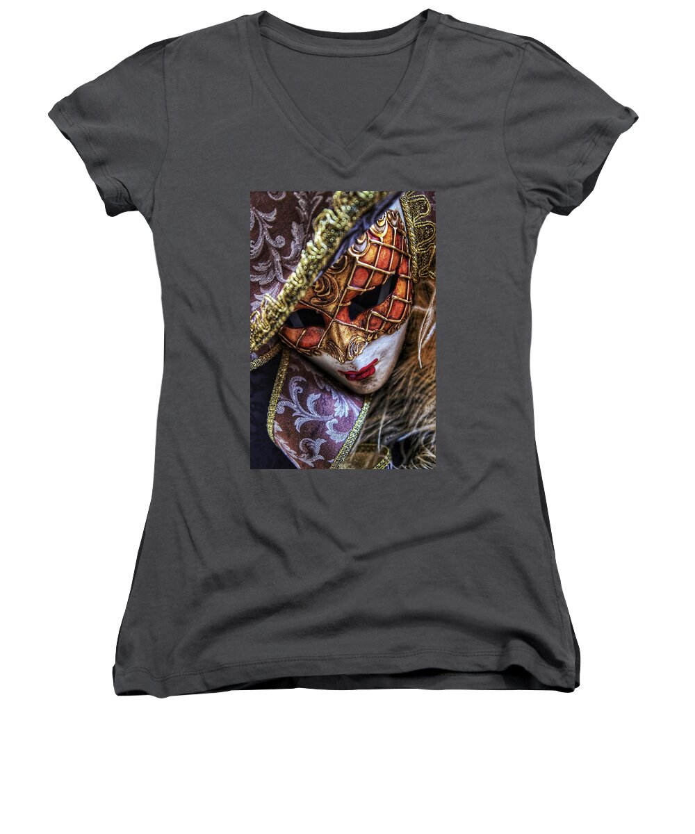  Women's V-Neck featuring the photograph Mask 1 by Al Harden