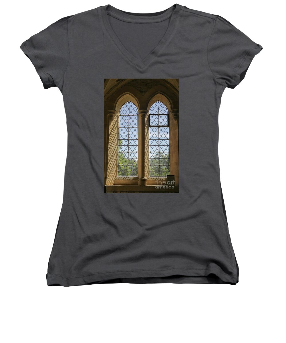 Lacock Abbey Women's V-Neck featuring the photograph Medieval windows at lacock abbey by Patricia Hofmeester