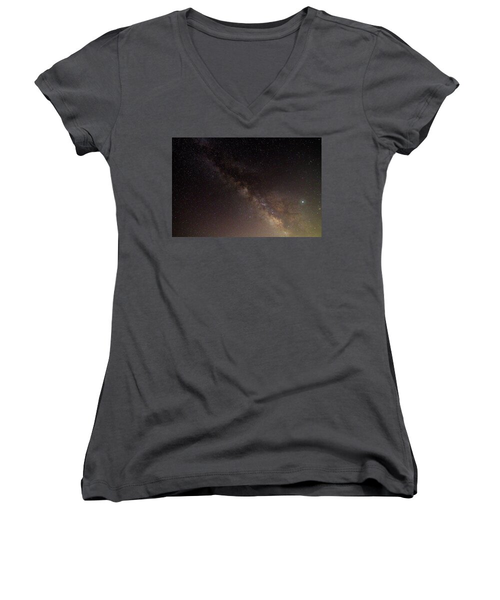 Milky Way Women's V-Neck featuring the photograph Milky Way and Jupiter by Paul Rebmann