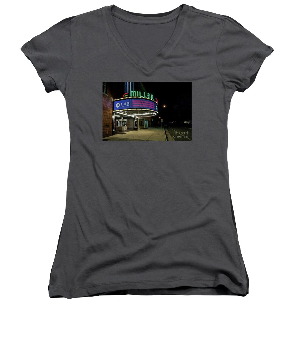 Miller Theater Augusta Ga - Downtown Augusta Georgia At Night Women's V-Neck featuring the photograph Miller Theater Augusta GA 2 by Sanjeev Singhal