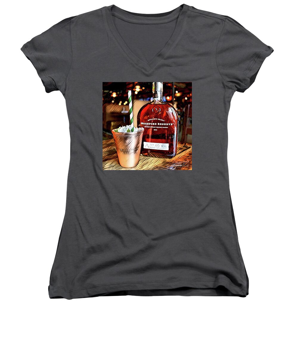 Cocktail Women's V-Neck featuring the digital art Mint Julep Woodford Reserve by CAC Graphics