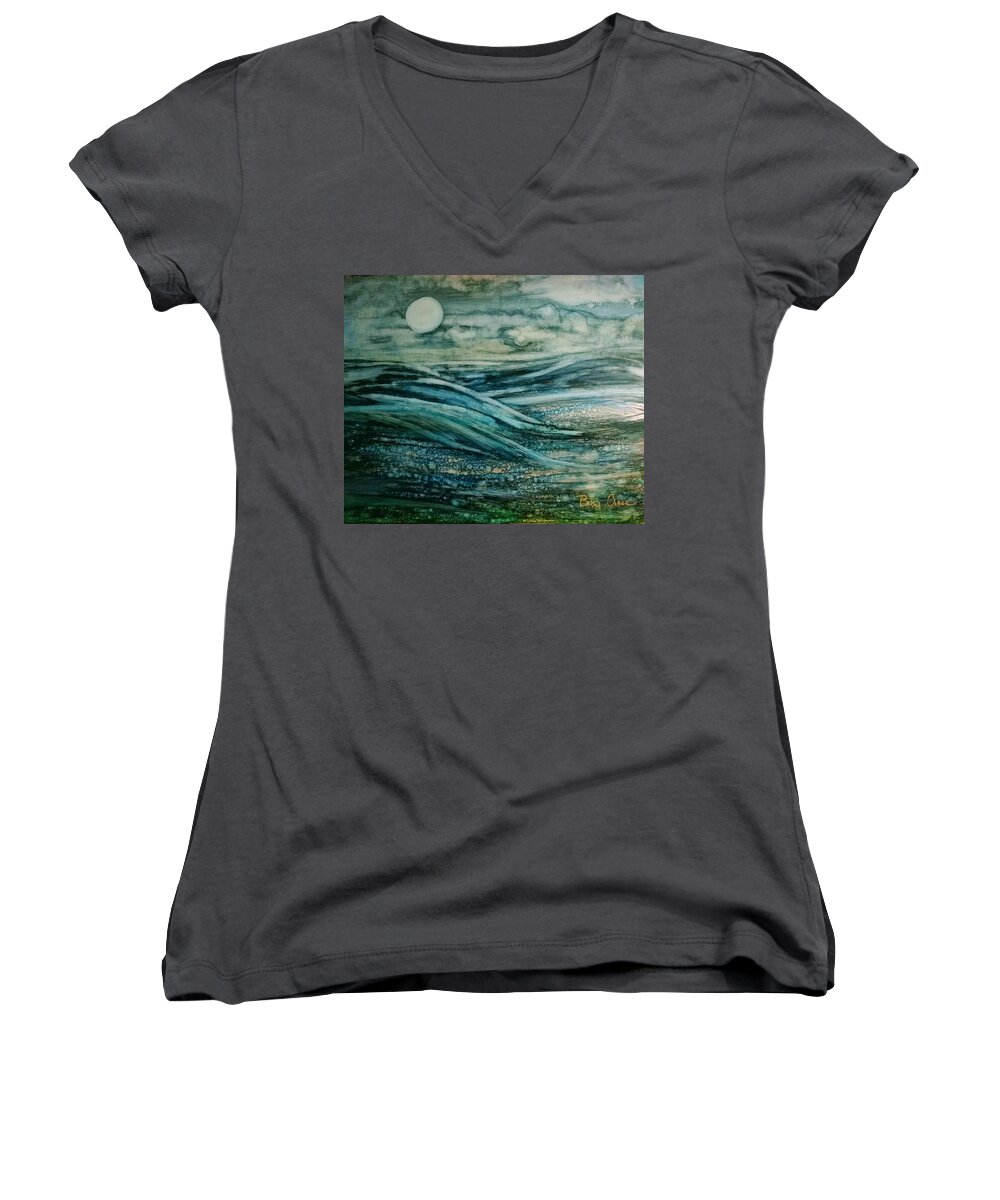 Wall Art Women's V-Neck featuring the painting Moonlit Storm by Betsy Carlson Cross