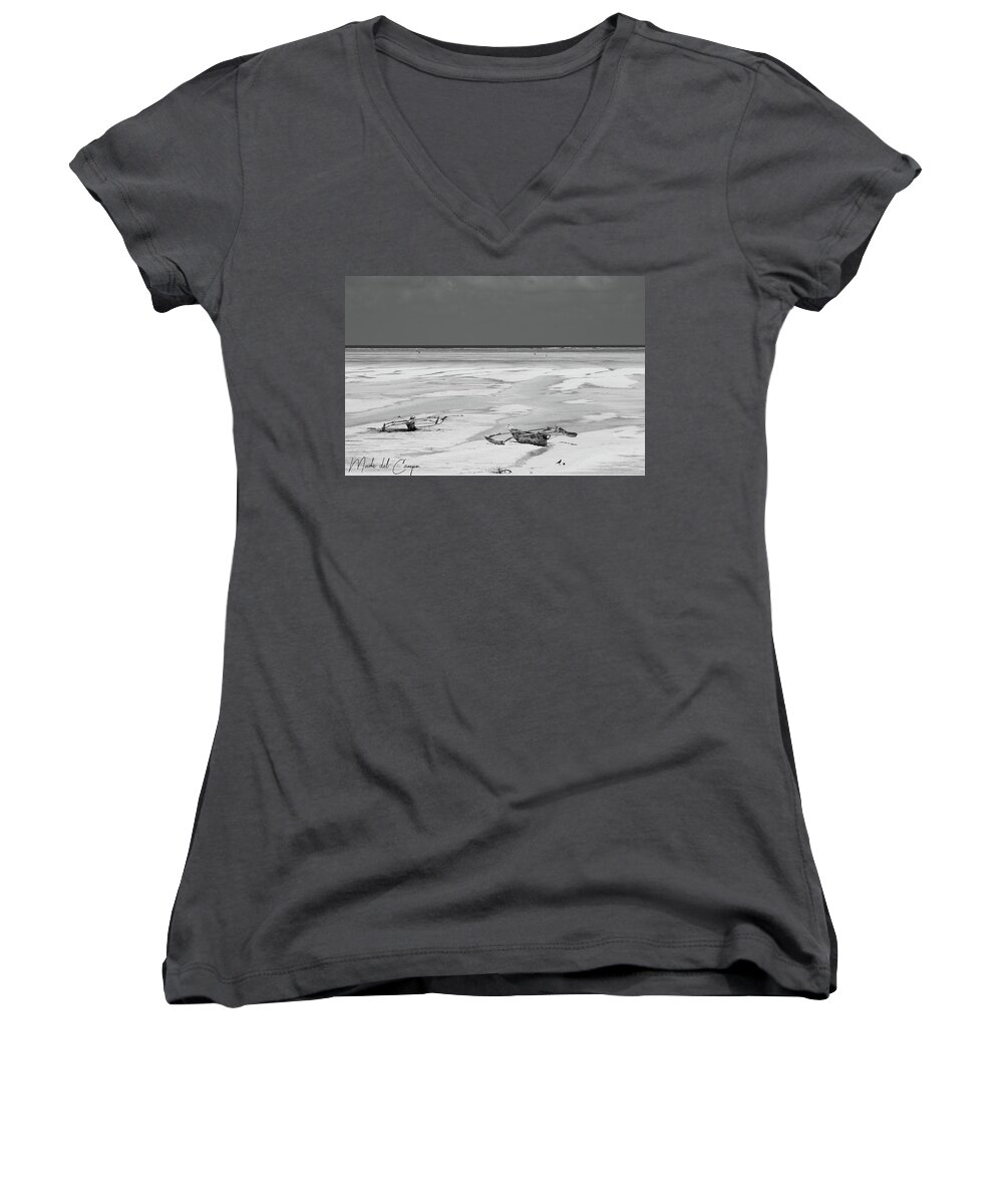 Beach Women's V-Neck featuring the photograph Mosquitos BW by Mache Del Campo
