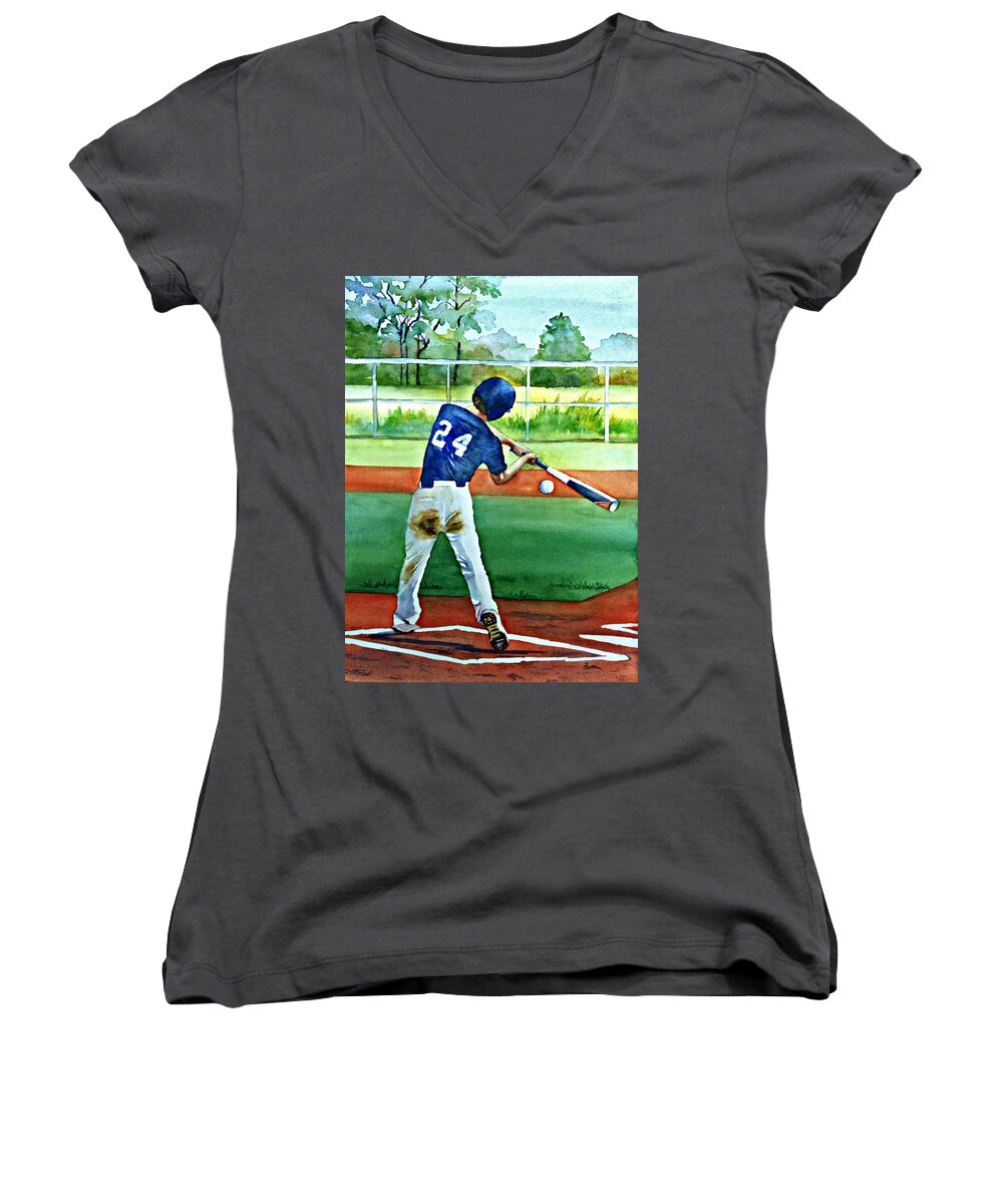 Baseball Women's V-Neck featuring the painting Muddy Pants by Beth Fontenot