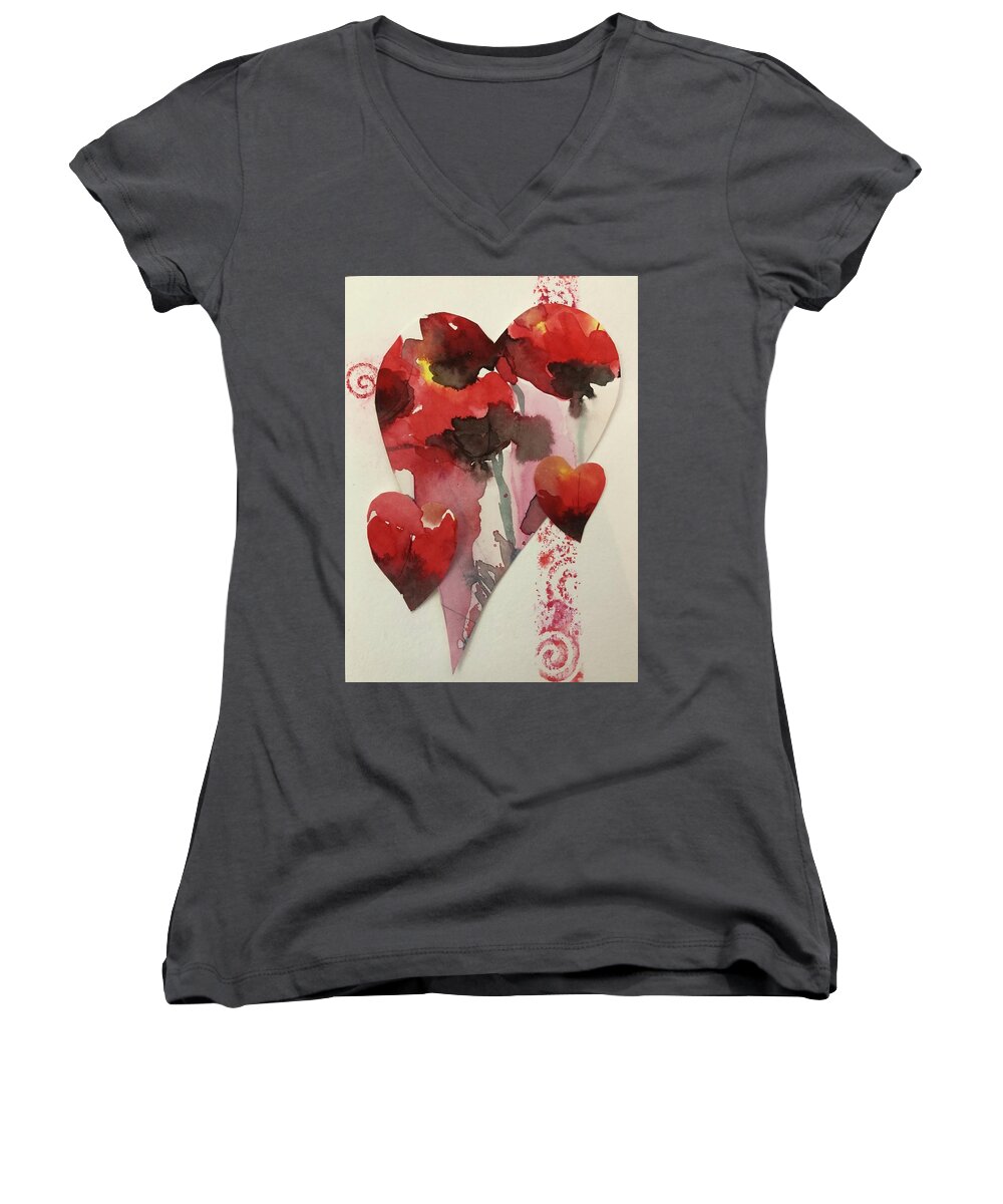 Valentine Women's V-Neck featuring the painting My Valentine Four by Tara Moorman