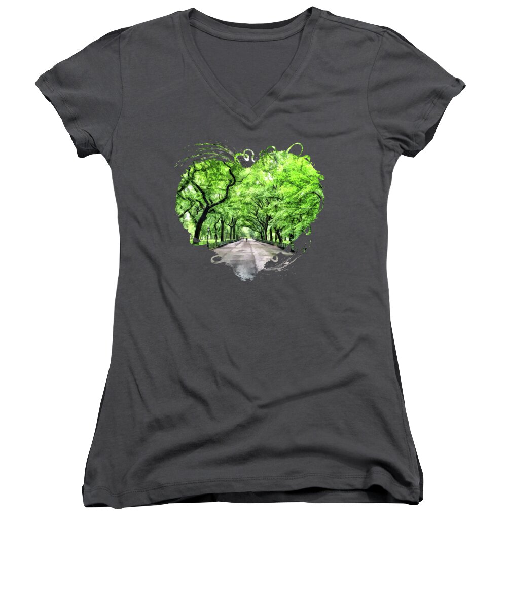 New York Women's V-Neck featuring the painting New York City Central Park Mall by Christopher Arndt