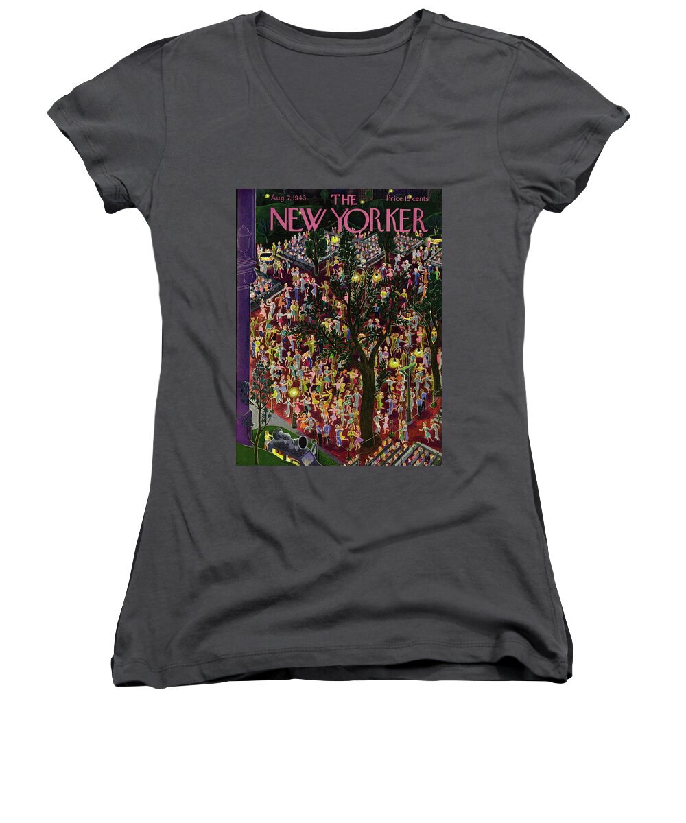 Dance Women's V-Neck featuring the painting New Yorker August 7, 1943 by Ilonka Karasz