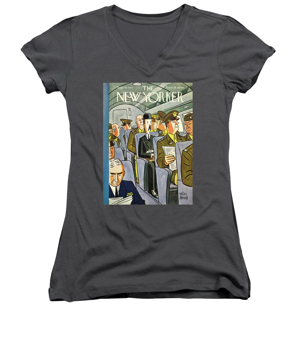 Travel Women's V-Neck featuring the painting New Yorker September 18 1943 by Peter Arno