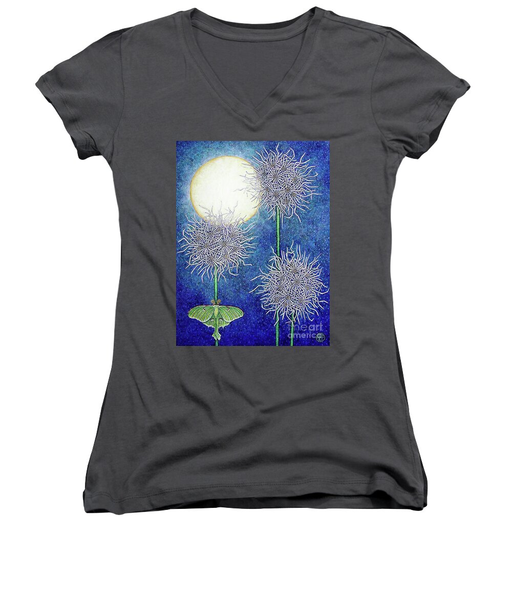 Moth Women's V-Neck featuring the painting Night Garden 2 by Amy E Fraser