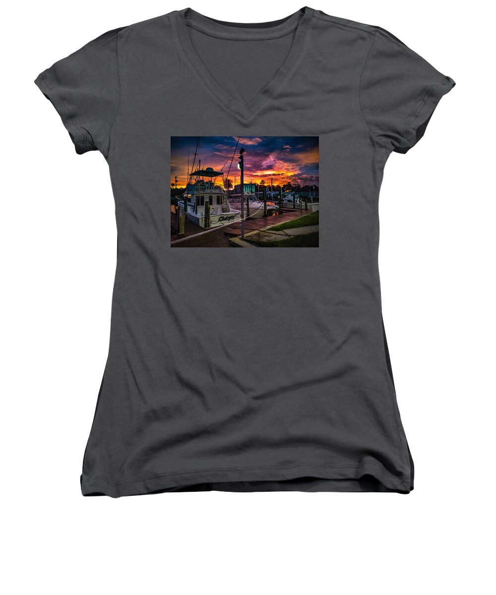 Sunset Women's V-Neck featuring the photograph NSB Sunset After Hurricane Dorian by Danny Mongosa