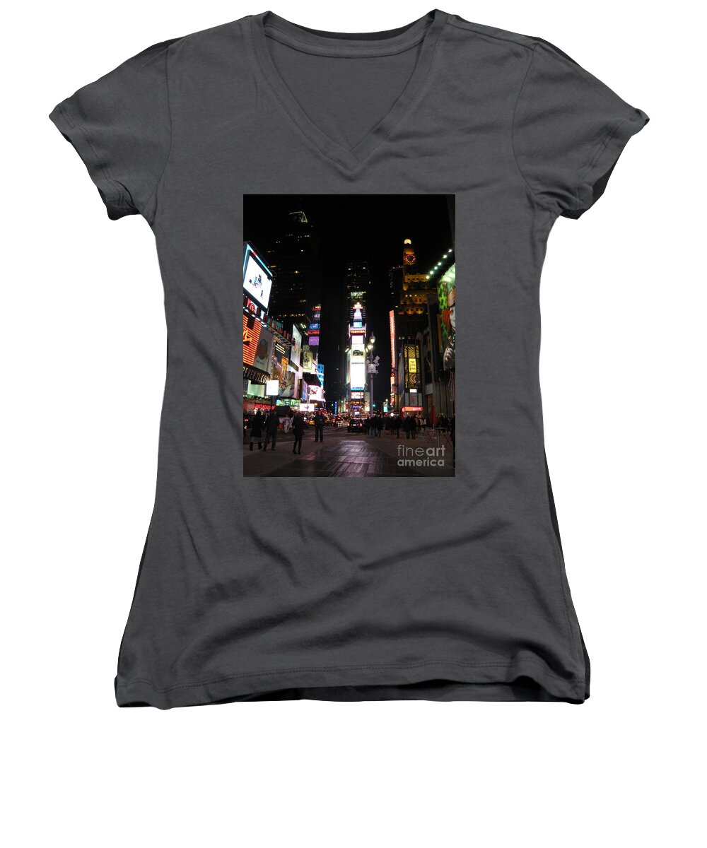Nyc Times Square Women's V-Neck featuring the photograph Nyc Times Square by Barbra Telfer