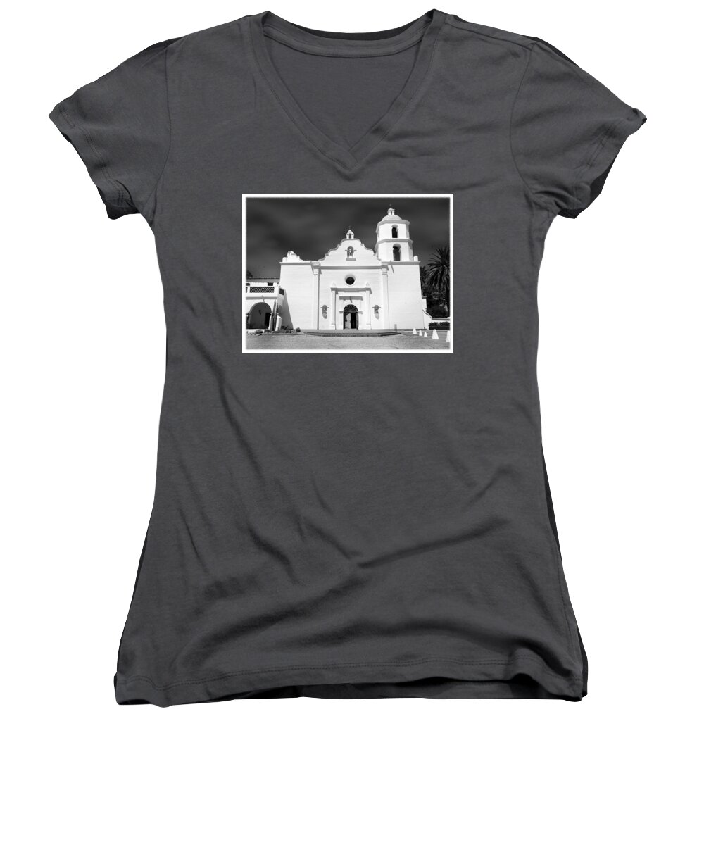 California Missions Women's V-Neck featuring the photograph Old Mission San Luis Rey de Francia by Glenn McCarthy Art and Photography