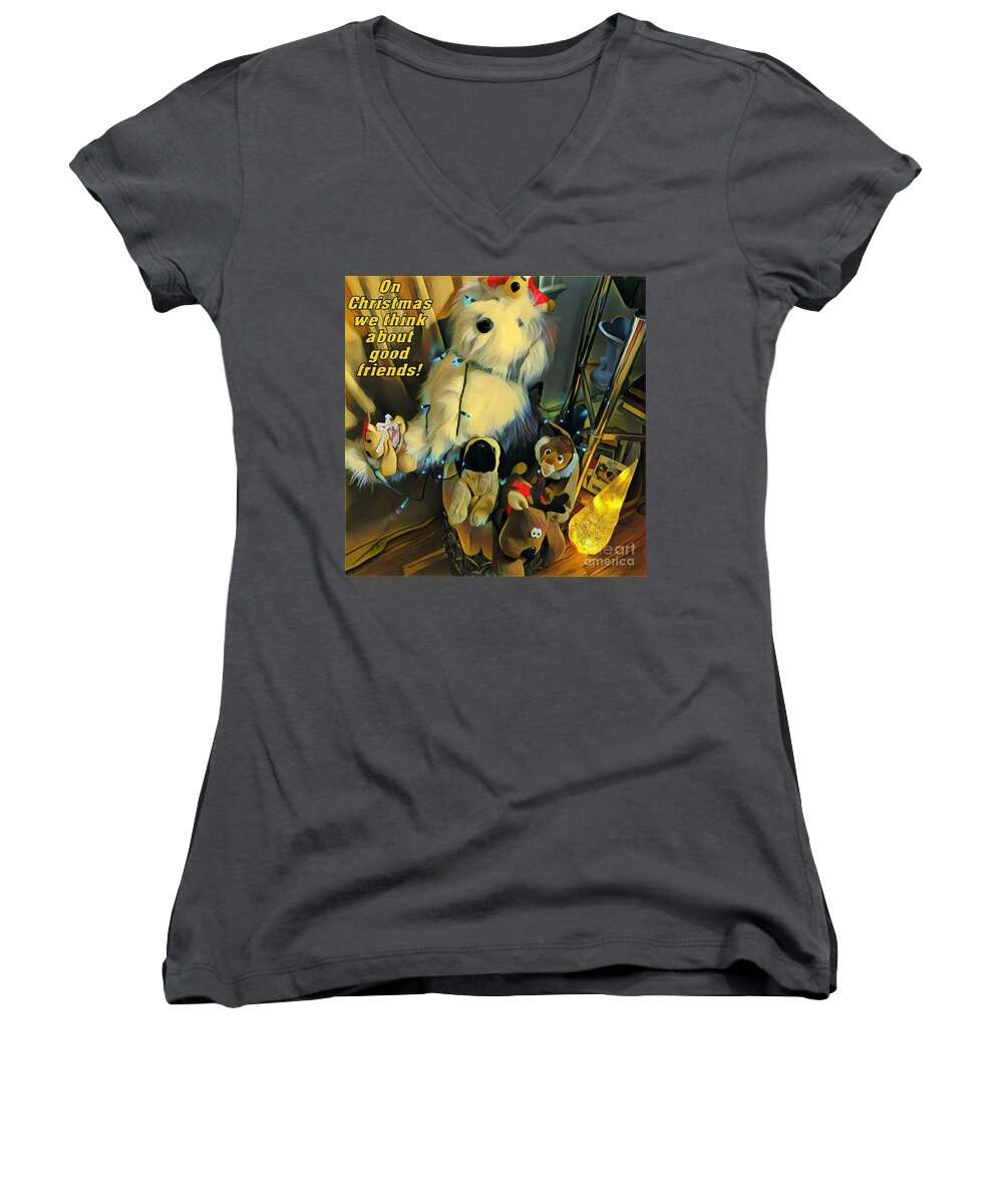 Friends Women's V-Neck featuring the photograph On Christmas... by Jodie Marie Anne Richardson Traugott     aka jm-ART
