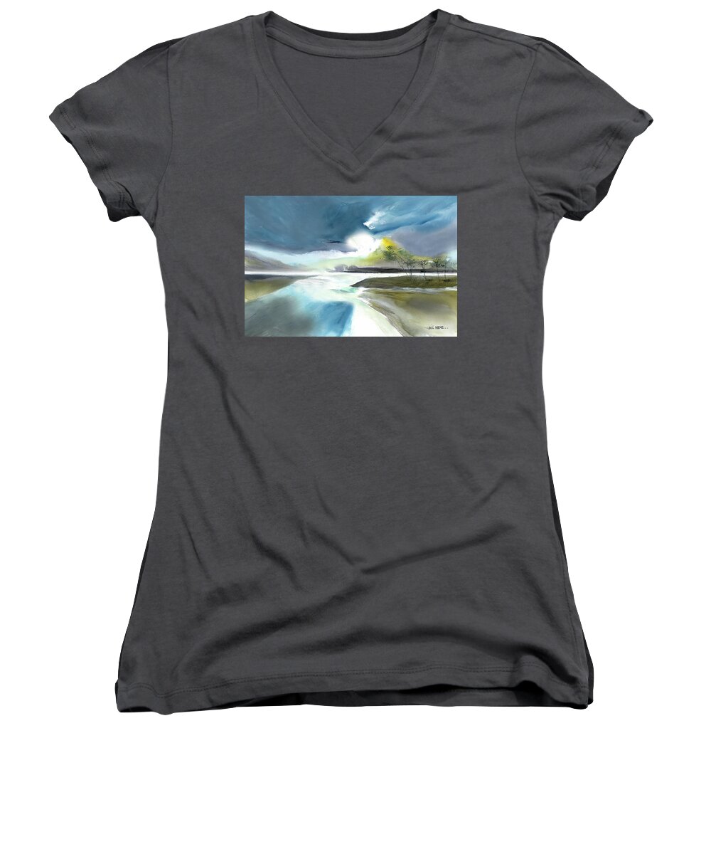 Nature Women's V-Neck featuring the painting One Fine Day by Anil Nene